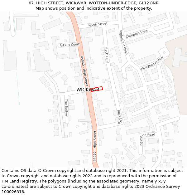 67, HIGH STREET, WICKWAR, WOTTON-UNDER-EDGE, GL12 8NP: Location map and indicative extent of plot