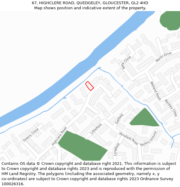 67, HIGHCLERE ROAD, QUEDGELEY, GLOUCESTER, GL2 4HD: Location map and indicative extent of plot