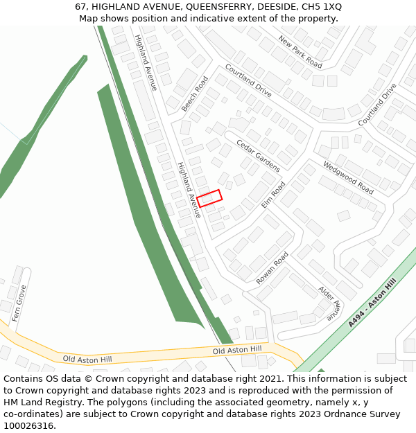 67, HIGHLAND AVENUE, QUEENSFERRY, DEESIDE, CH5 1XQ: Location map and indicative extent of plot