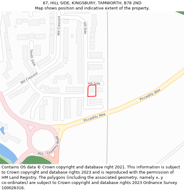 67, HILL SIDE, KINGSBURY, TAMWORTH, B78 2ND: Location map and indicative extent of plot