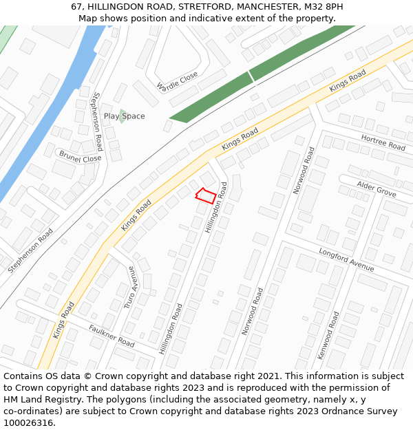 67, HILLINGDON ROAD, STRETFORD, MANCHESTER, M32 8PH: Location map and indicative extent of plot