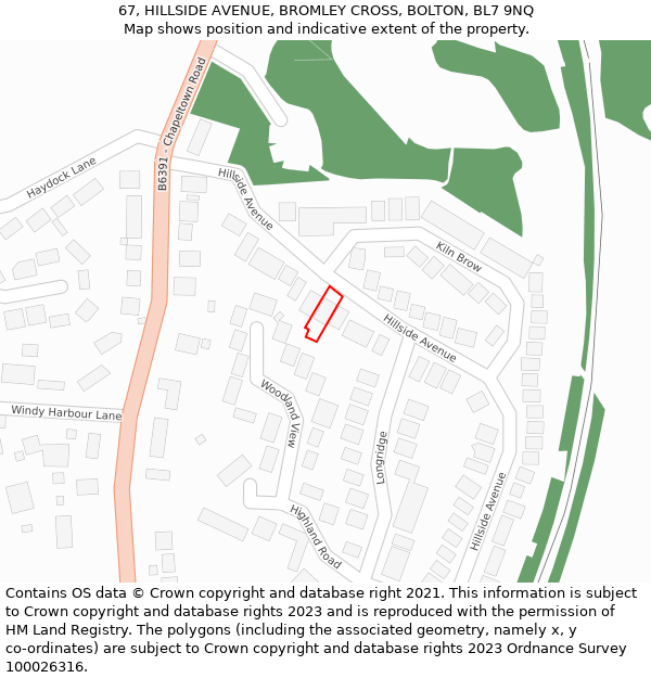 67, HILLSIDE AVENUE, BROMLEY CROSS, BOLTON, BL7 9NQ: Location map and indicative extent of plot