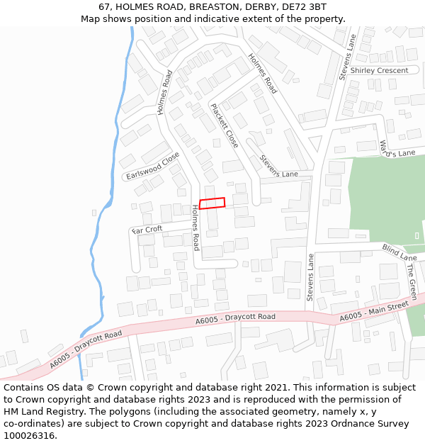 67, HOLMES ROAD, BREASTON, DERBY, DE72 3BT: Location map and indicative extent of plot