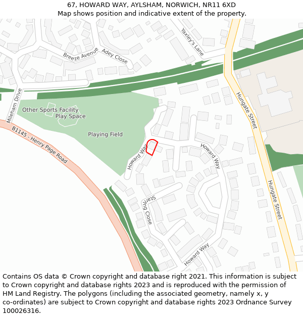 67, HOWARD WAY, AYLSHAM, NORWICH, NR11 6XD: Location map and indicative extent of plot