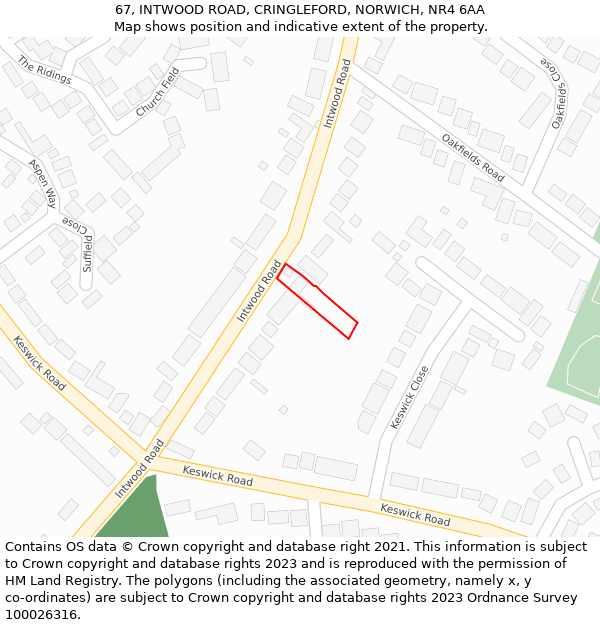 67, INTWOOD ROAD, CRINGLEFORD, NORWICH, NR4 6AA: Location map and indicative extent of plot