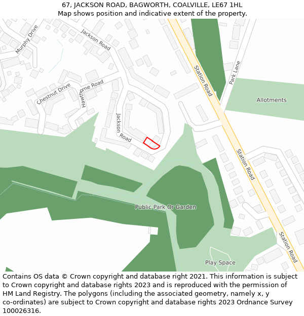 67, JACKSON ROAD, BAGWORTH, COALVILLE, LE67 1HL: Location map and indicative extent of plot