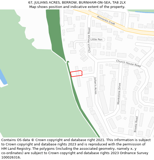 67, JULIANS ACRES, BERROW, BURNHAM-ON-SEA, TA8 2LX: Location map and indicative extent of plot