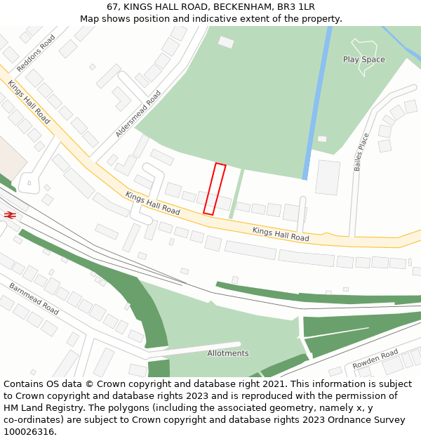 67, KINGS HALL ROAD, BECKENHAM, BR3 1LR: Location map and indicative extent of plot
