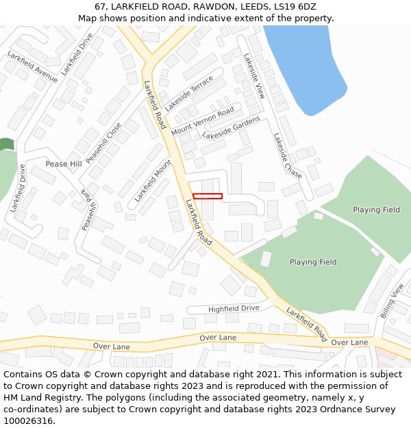 67, LARKFIELD ROAD, RAWDON, LEEDS, LS19 6DZ: Location map and indicative extent of plot