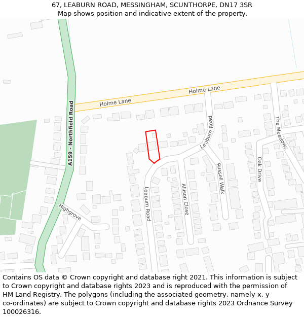 67, LEABURN ROAD, MESSINGHAM, SCUNTHORPE, DN17 3SR: Location map and indicative extent of plot