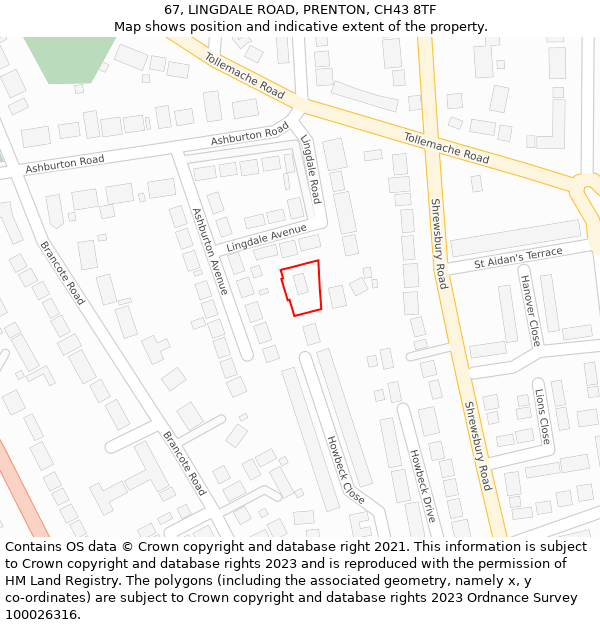 67, LINGDALE ROAD, PRENTON, CH43 8TF: Location map and indicative extent of plot