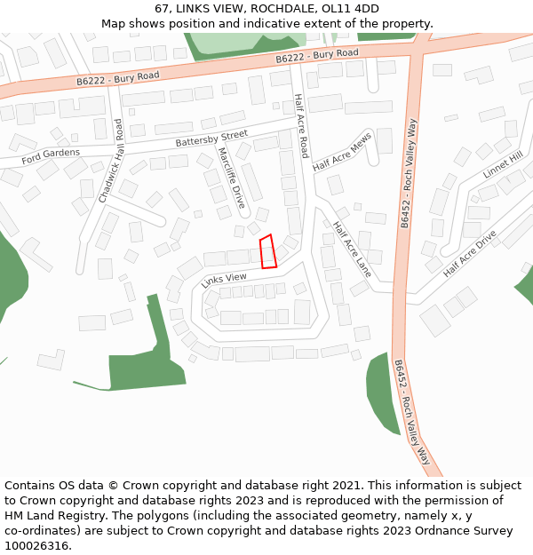 67, LINKS VIEW, ROCHDALE, OL11 4DD: Location map and indicative extent of plot