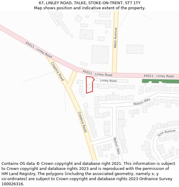 67, LINLEY ROAD, TALKE, STOKE-ON-TRENT, ST7 1TY: Location map and indicative extent of plot