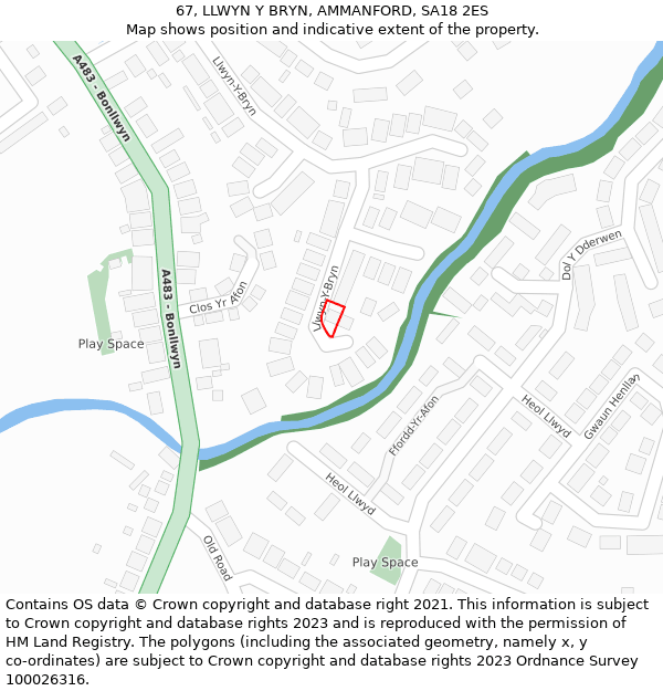 67, LLWYN Y BRYN, AMMANFORD, SA18 2ES: Location map and indicative extent of plot