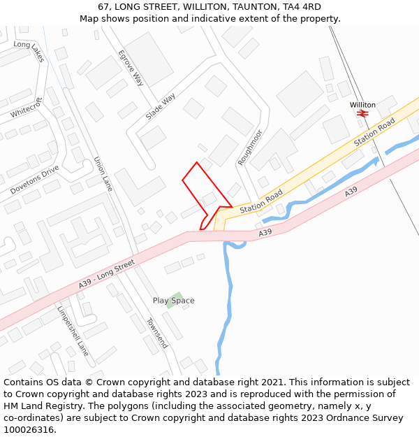 67, LONG STREET, WILLITON, TAUNTON, TA4 4RD: Location map and indicative extent of plot