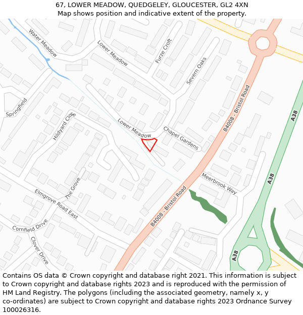 67, LOWER MEADOW, QUEDGELEY, GLOUCESTER, GL2 4XN: Location map and indicative extent of plot