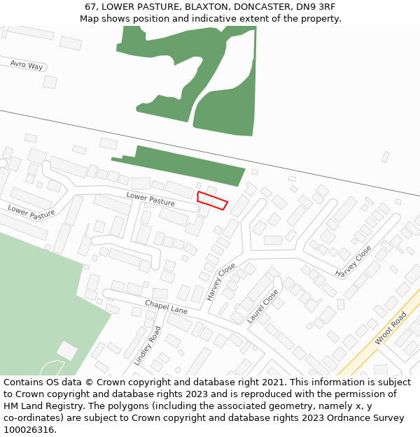 67, LOWER PASTURE, BLAXTON, DONCASTER, DN9 3RF: Location map and indicative extent of plot