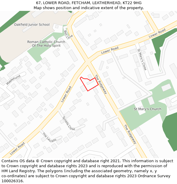 67, LOWER ROAD, FETCHAM, LEATHERHEAD, KT22 9HG: Location map and indicative extent of plot