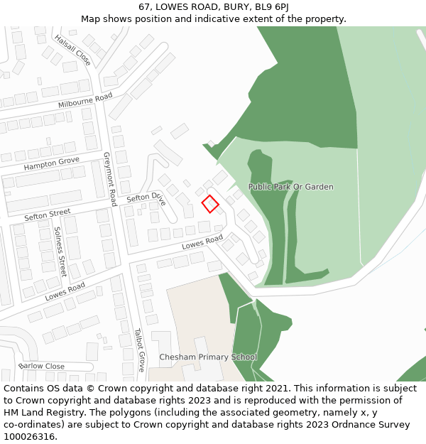 67, LOWES ROAD, BURY, BL9 6PJ: Location map and indicative extent of plot