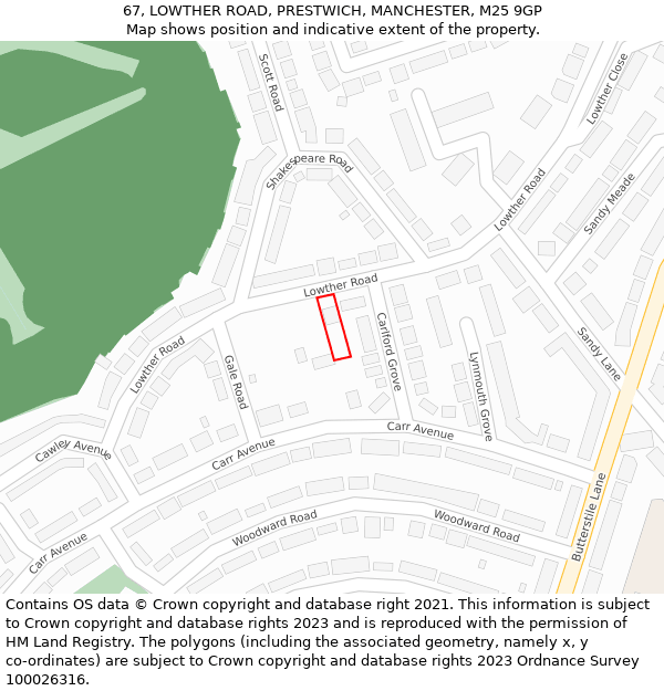 67, LOWTHER ROAD, PRESTWICH, MANCHESTER, M25 9GP: Location map and indicative extent of plot