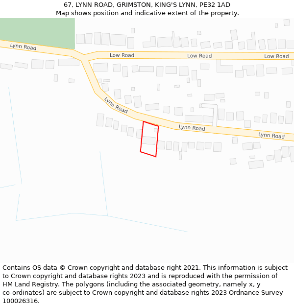 67, LYNN ROAD, GRIMSTON, KING'S LYNN, PE32 1AD: Location map and indicative extent of plot