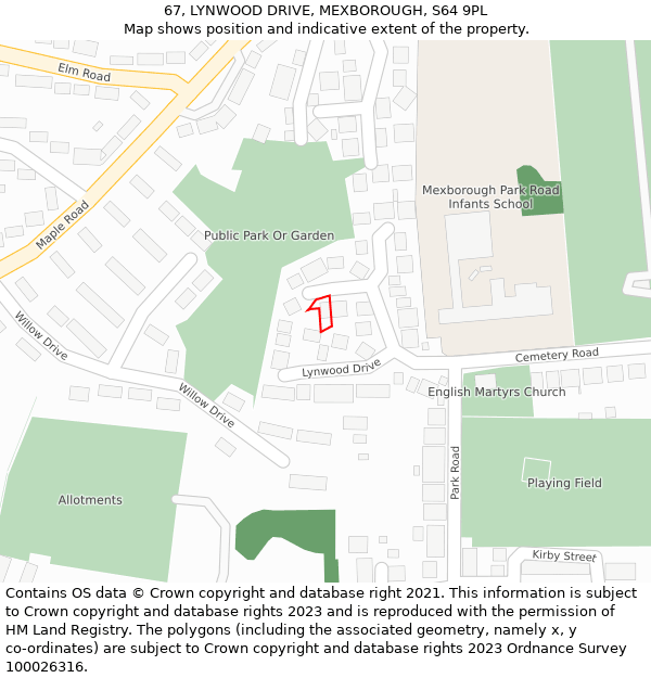 67, LYNWOOD DRIVE, MEXBOROUGH, S64 9PL: Location map and indicative extent of plot