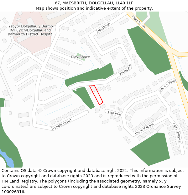 67, MAESBRITH, DOLGELLAU, LL40 1LF: Location map and indicative extent of plot