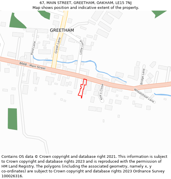 67, MAIN STREET, GREETHAM, OAKHAM, LE15 7NJ: Location map and indicative extent of plot