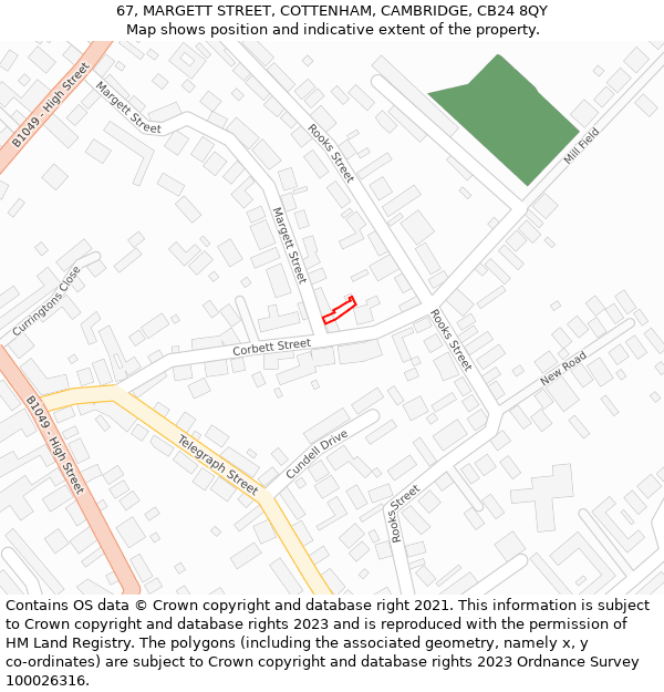 67, MARGETT STREET, COTTENHAM, CAMBRIDGE, CB24 8QY: Location map and indicative extent of plot