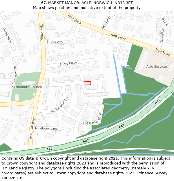 67, MARKET MANOR, ACLE, NORWICH, NR13 3ET: Location map and indicative extent of plot