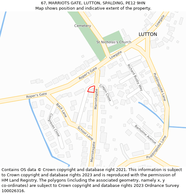 67, MARRIOTS GATE, LUTTON, SPALDING, PE12 9HN: Location map and indicative extent of plot