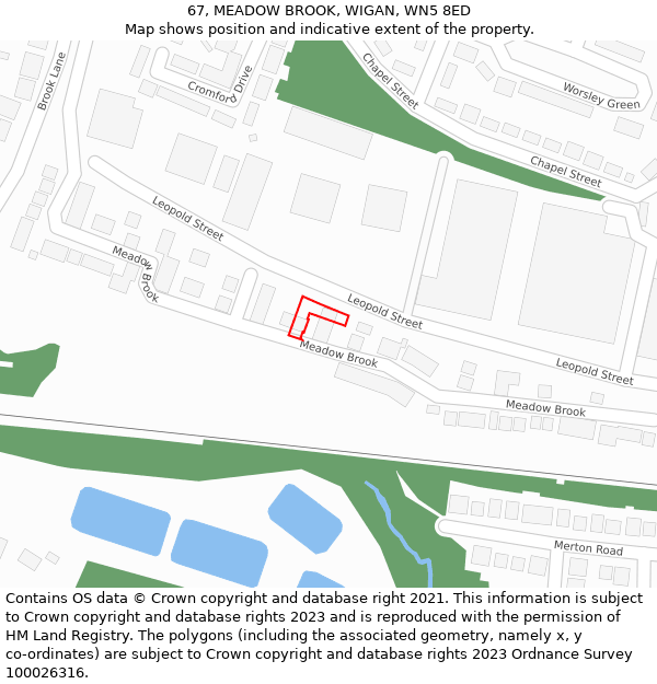 67, MEADOW BROOK, WIGAN, WN5 8ED: Location map and indicative extent of plot