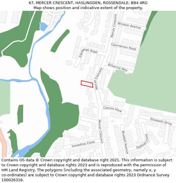 67, MERCER CRESCENT, HASLINGDEN, ROSSENDALE, BB4 4RG: Location map and indicative extent of plot