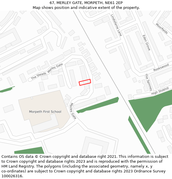 67, MERLEY GATE, MORPETH, NE61 2EP: Location map and indicative extent of plot