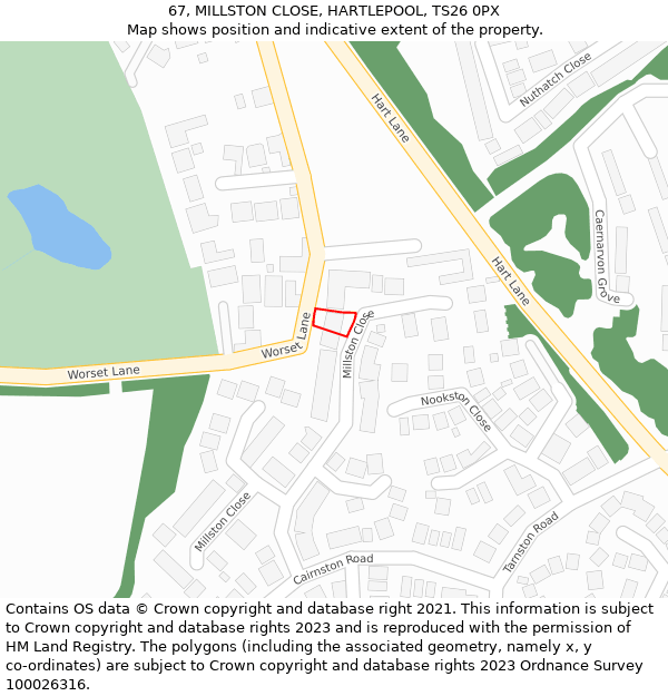 67, MILLSTON CLOSE, HARTLEPOOL, TS26 0PX: Location map and indicative extent of plot
