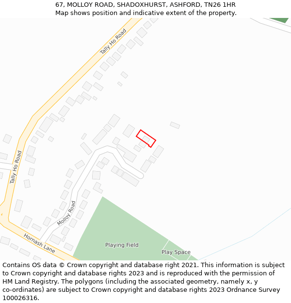 67, MOLLOY ROAD, SHADOXHURST, ASHFORD, TN26 1HR: Location map and indicative extent of plot
