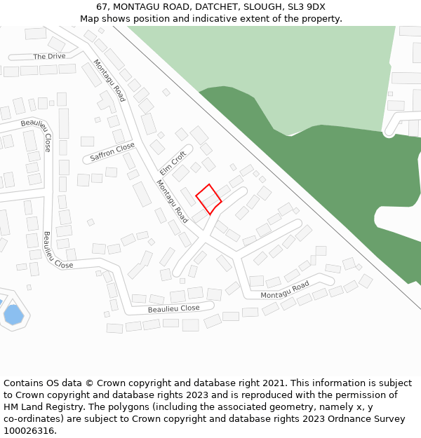 67, MONTAGU ROAD, DATCHET, SLOUGH, SL3 9DX: Location map and indicative extent of plot