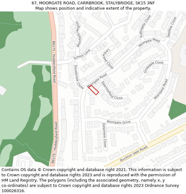 67, MOORGATE ROAD, CARRBROOK, STALYBRIDGE, SK15 3NF: Location map and indicative extent of plot