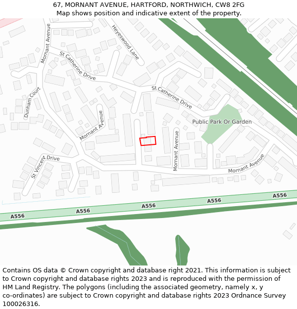 67, MORNANT AVENUE, HARTFORD, NORTHWICH, CW8 2FG: Location map and indicative extent of plot