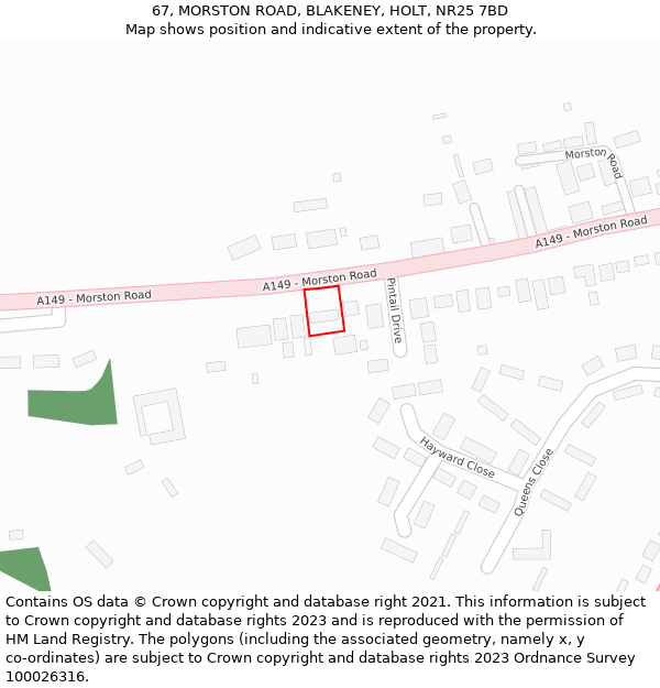 67, MORSTON ROAD, BLAKENEY, HOLT, NR25 7BD: Location map and indicative extent of plot