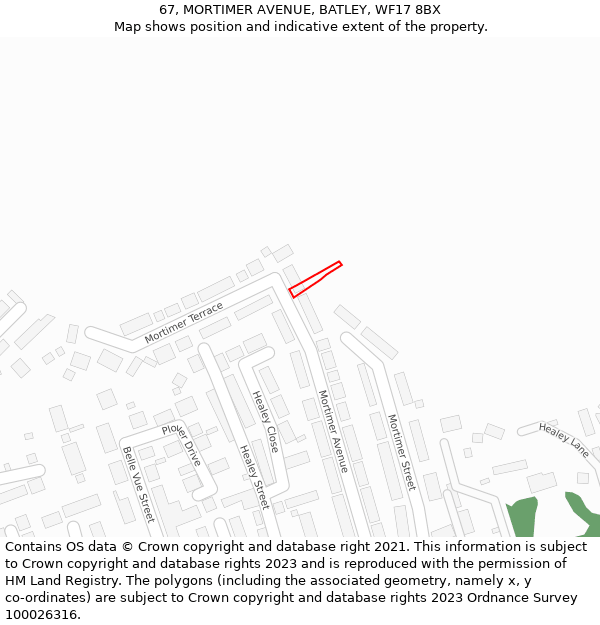 67, MORTIMER AVENUE, BATLEY, WF17 8BX: Location map and indicative extent of plot