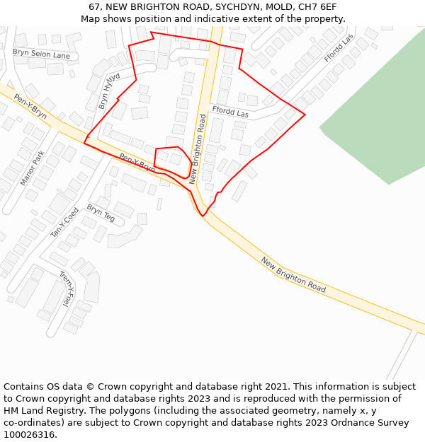 67, NEW BRIGHTON ROAD, SYCHDYN, MOLD, CH7 6EF: Location map and indicative extent of plot