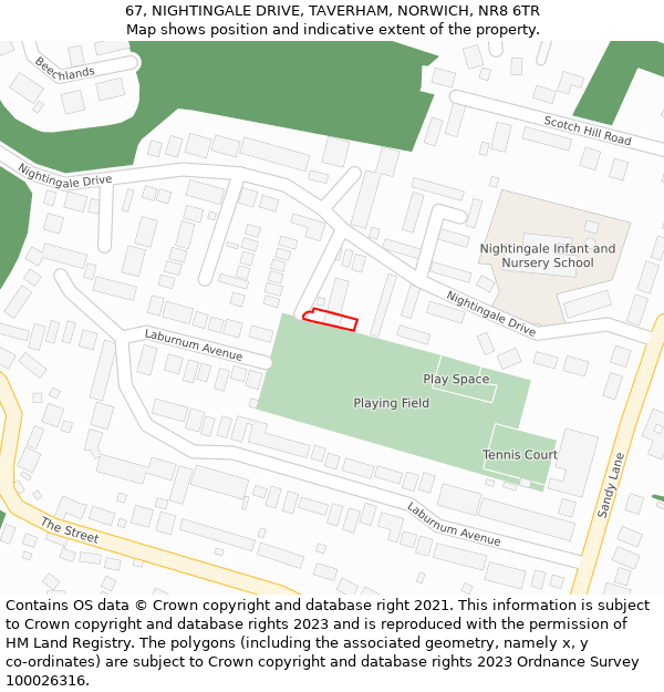 67, NIGHTINGALE DRIVE, TAVERHAM, NORWICH, NR8 6TR: Location map and indicative extent of plot