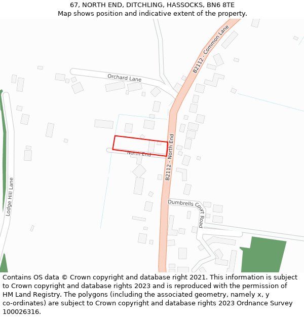 67, NORTH END, DITCHLING, HASSOCKS, BN6 8TE: Location map and indicative extent of plot