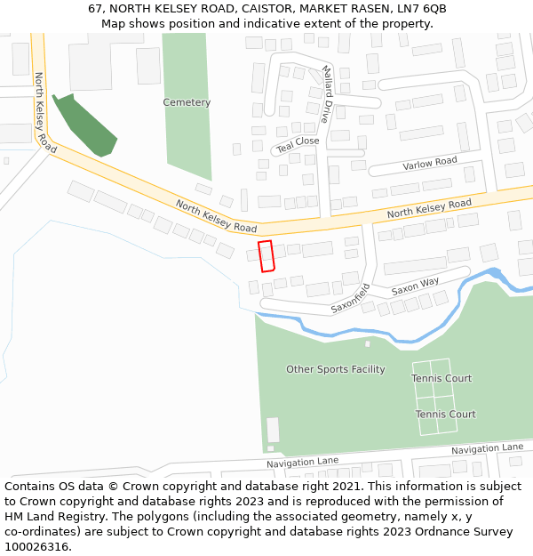 67, NORTH KELSEY ROAD, CAISTOR, MARKET RASEN, LN7 6QB: Location map and indicative extent of plot