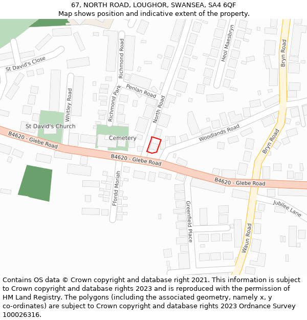 67, NORTH ROAD, LOUGHOR, SWANSEA, SA4 6QF: Location map and indicative extent of plot