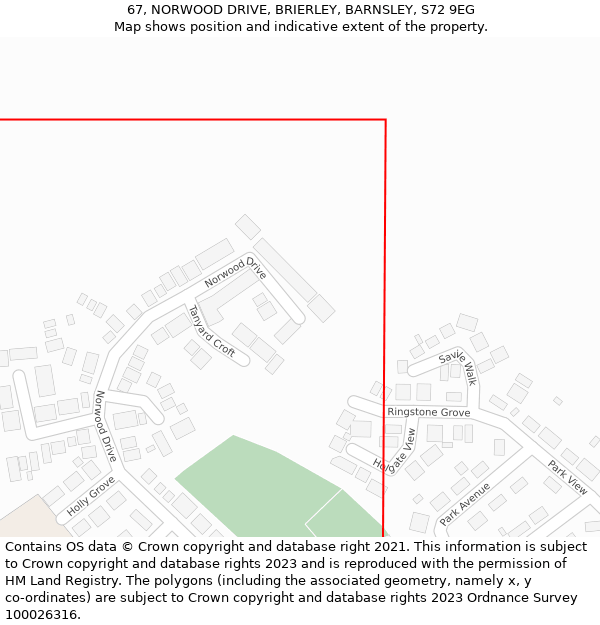 67, NORWOOD DRIVE, BRIERLEY, BARNSLEY, S72 9EG: Location map and indicative extent of plot