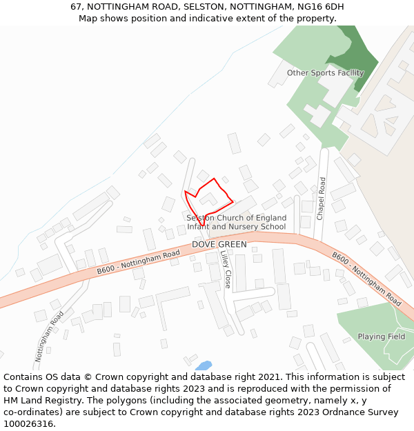 67, NOTTINGHAM ROAD, SELSTON, NOTTINGHAM, NG16 6DH: Location map and indicative extent of plot