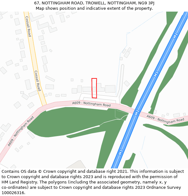 67, NOTTINGHAM ROAD, TROWELL, NOTTINGHAM, NG9 3PJ: Location map and indicative extent of plot