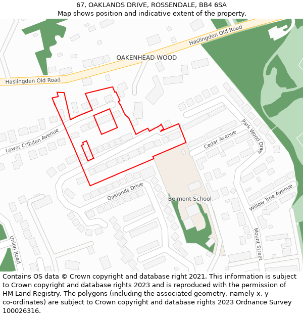 67, OAKLANDS DRIVE, ROSSENDALE, BB4 6SA: Location map and indicative extent of plot